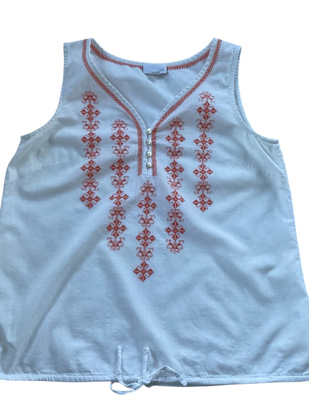 J. Jill Embroidered Sleeveless Blouse Sz S Boho Chic Cottagecore Peasant Coastal